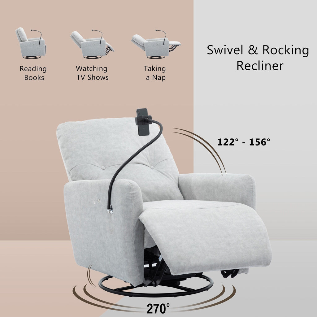 Fauteuil inclinable électrique pivotant à 270 degrés Roomfitters pour cinéma maison, canapé inclinable simple avec mouvement à bascule