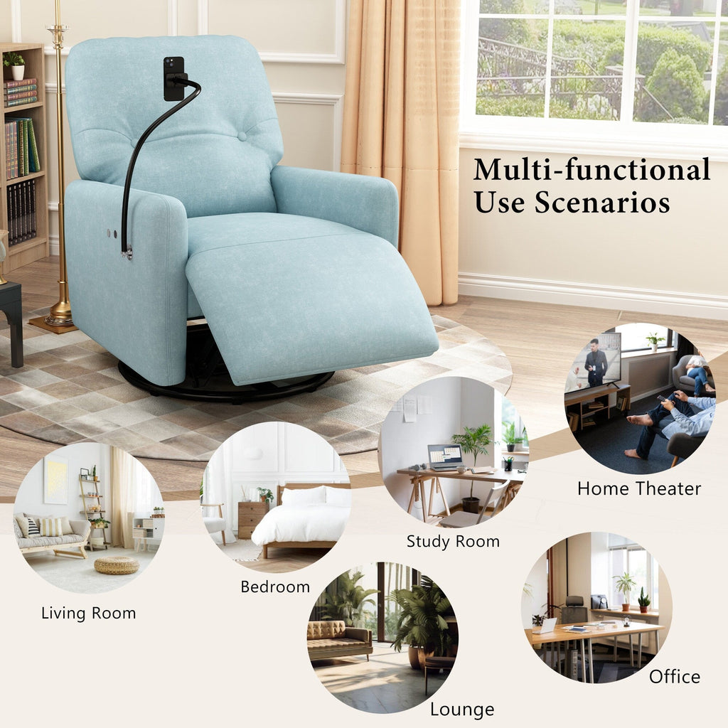 Fauteuil inclinable électrique pivotant à 270 degrés Roomfitters pour cinéma maison, canapé inclinable simple avec mouvement à bascule