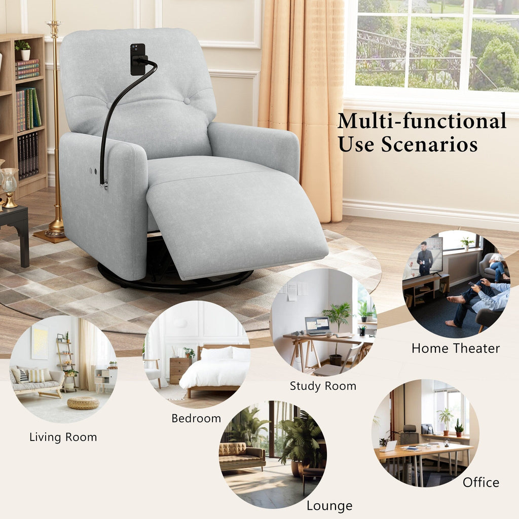 Fauteuil inclinable électrique pivotant à 270 degrés Roomfitters pour cinéma maison, canapé inclinable simple avec mouvement à bascule
