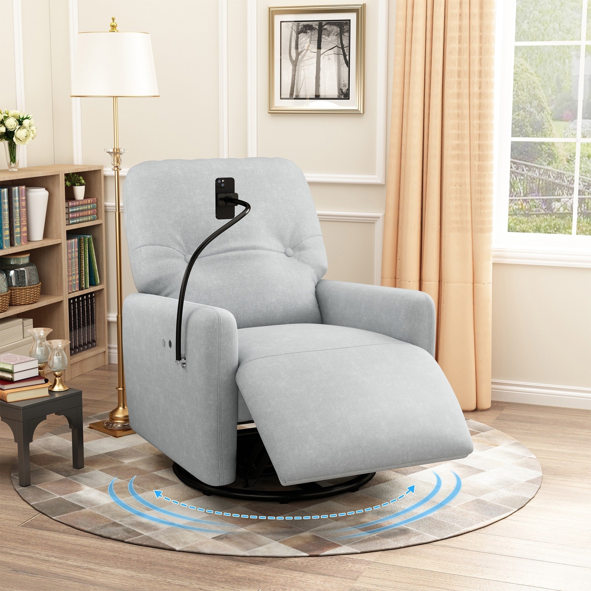 Fauteuil inclinable électrique pivotant à 270 degrés Roomfitters pour cinéma maison, canapé inclinable simple avec mouvement à bascule