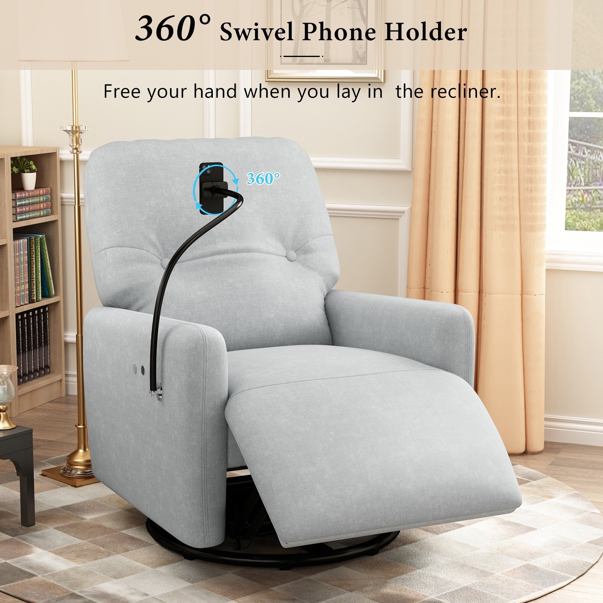Fauteuil inclinable électrique pivotant à 270 degrés Roomfitters pour cinéma maison, canapé inclinable simple avec mouvement à bascule