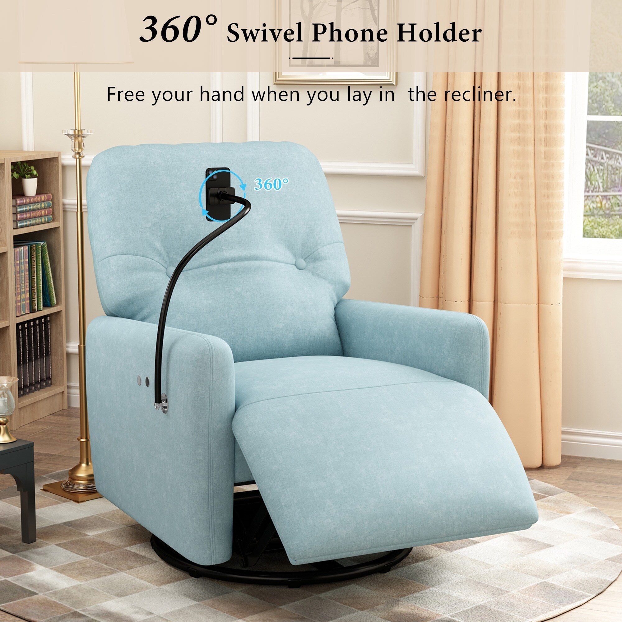 Fauteuil inclinable électrique pivotant à 270 degrés Roomfitters pour cinéma maison, canapé inclinable simple avec mouvement à bascule