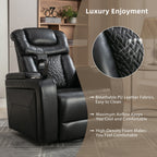 Fauteuil inclinable électrique pivotant à 270° en cuir PU avec support de dossier, tablette, support de téléphone, port USB et rangement dissimulé pour les accoudoirs.