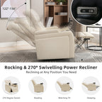 Fauteuil inclinable électrique pivotant à 270° en cuir PU avec support de dossier, tablette, support de téléphone, port USB et rangement dissimulé pour les accoudoirs.