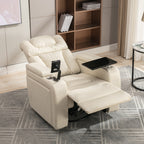 Fauteuil inclinable électrique pivotant à 270° en cuir PU avec support de dossier, tablette, support de téléphone, port USB et rangement dissimulé pour les accoudoirs.