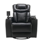 Fauteuil inclinable électrique pivotant à 270° en cuir PU avec support de dossier, tablette, support de téléphone, port USB et rangement dissimulé pour les accoudoirs.