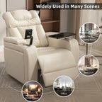 Fauteuil inclinable électrique pivotant à 270° en cuir PU avec support de dossier, tablette, support de téléphone, port USB et rangement dissimulé pour les accoudoirs.
