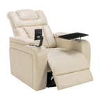 Fauteuil inclinable électrique pivotant à 270° en cuir PU avec support de dossier, tablette, support de téléphone, port USB et rangement dissimulé pour les accoudoirs.