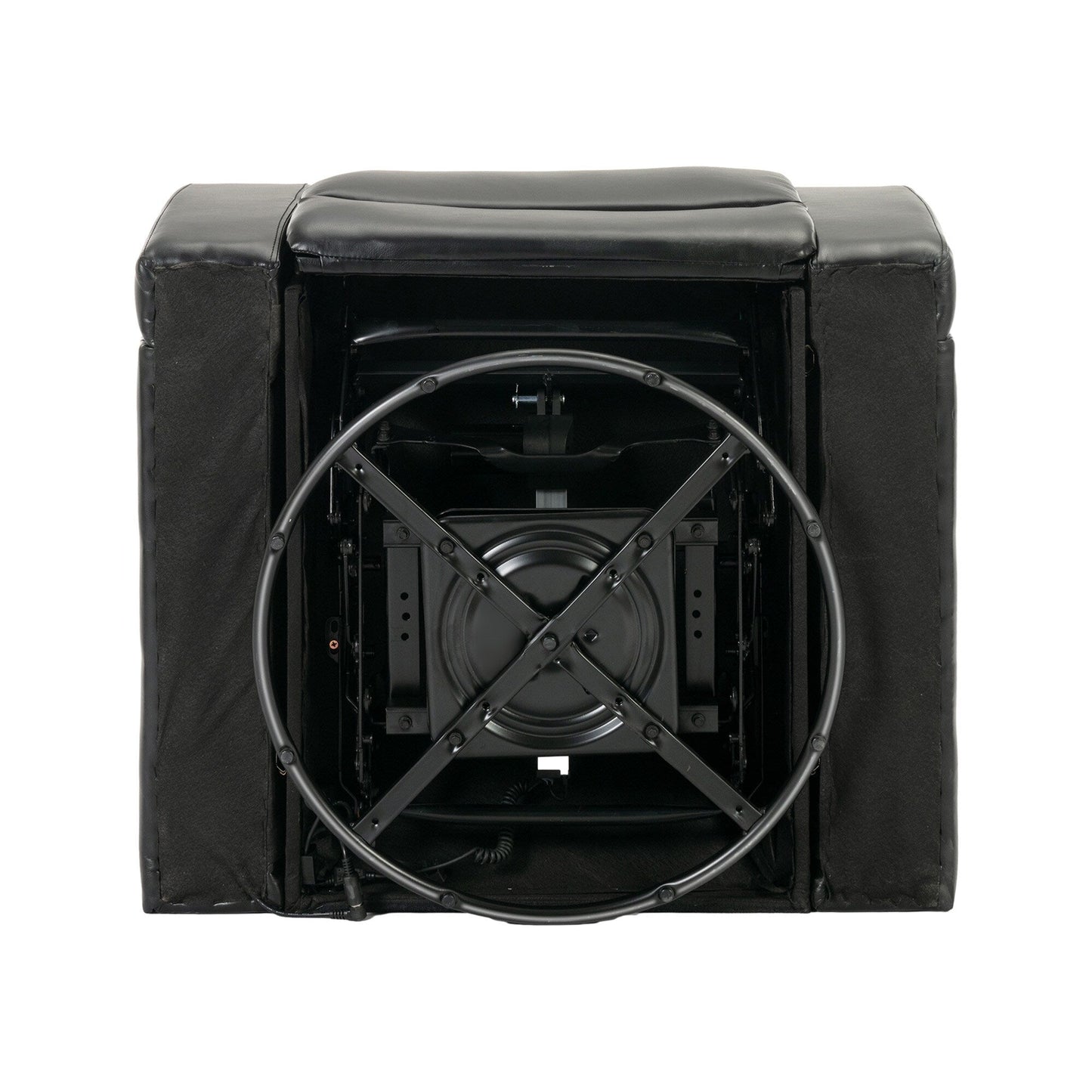 Fauteuil inclinable électrique pivotant à 270° en cuir PU avec support de dossier, tablette, support de téléphone, port USB et rangement dissimulé pour les accoudoirs.