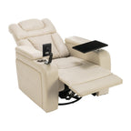 Fauteuil inclinable électrique pivotant à 270° en cuir PU avec support de dossier, tablette, support de téléphone, port USB et rangement dissimulé pour les accoudoirs.