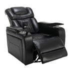 Fauteuil inclinable électrique pivotant à 270° en cuir PU avec support de dossier, tablette, support de téléphone, port USB et rangement dissimulé pour les accoudoirs.