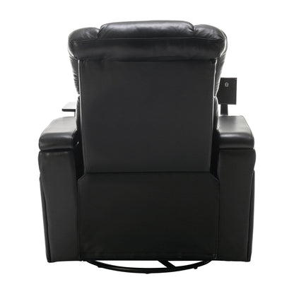 Fauteuil inclinable électrique pivotant à 270° en cuir PU avec support de dossier, tablette, support de téléphone, port USB et rangement dissimulé pour les accoudoirs.