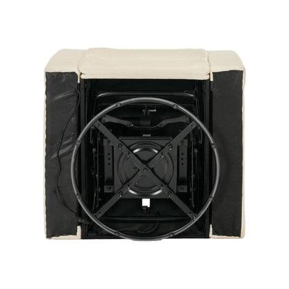 Fauteuil inclinable électrique pivotant à 270° en cuir PU avec support de dossier, tablette, support de téléphone, port USB et rangement dissimulé pour les accoudoirs.
