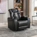 Fauteuil inclinable électrique pivotant à 270° en cuir PU avec support de dossier, tablette, support de téléphone, port USB et rangement dissimulé pour les accoudoirs.
