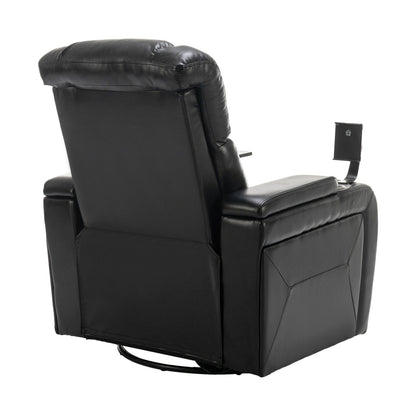 Fauteuil inclinable électrique pivotant à 270° en cuir PU avec support de dossier, tablette, support de téléphone, port USB et rangement dissimulé pour les accoudoirs.