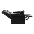 Fauteuil inclinable électrique pivotant à 270° en cuir PU avec support de dossier, tablette, support de téléphone, port USB et rangement dissimulé pour les accoudoirs.