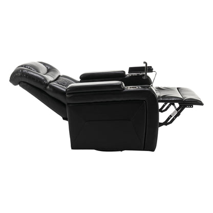Fauteuil inclinable électrique pivotant à 270° en cuir PU avec support de dossier, tablette, support de téléphone, port USB et rangement dissimulé pour les accoudoirs.