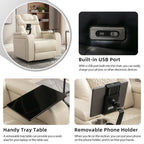 Fauteuil inclinable électrique pivotant à 270° en cuir PU avec support de dossier, tablette, support de téléphone, port USB et rangement dissimulé pour les accoudoirs.