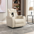 Fauteuil inclinable électrique pivotant à 270° en cuir PU avec support de dossier, tablette, support de téléphone, port USB et rangement dissimulé pour les accoudoirs.