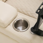 Fauteuil inclinable électrique pivotant à 270° en cuir PU avec support de dossier, tablette, support de téléphone, port USB et rangement dissimulé pour les accoudoirs.