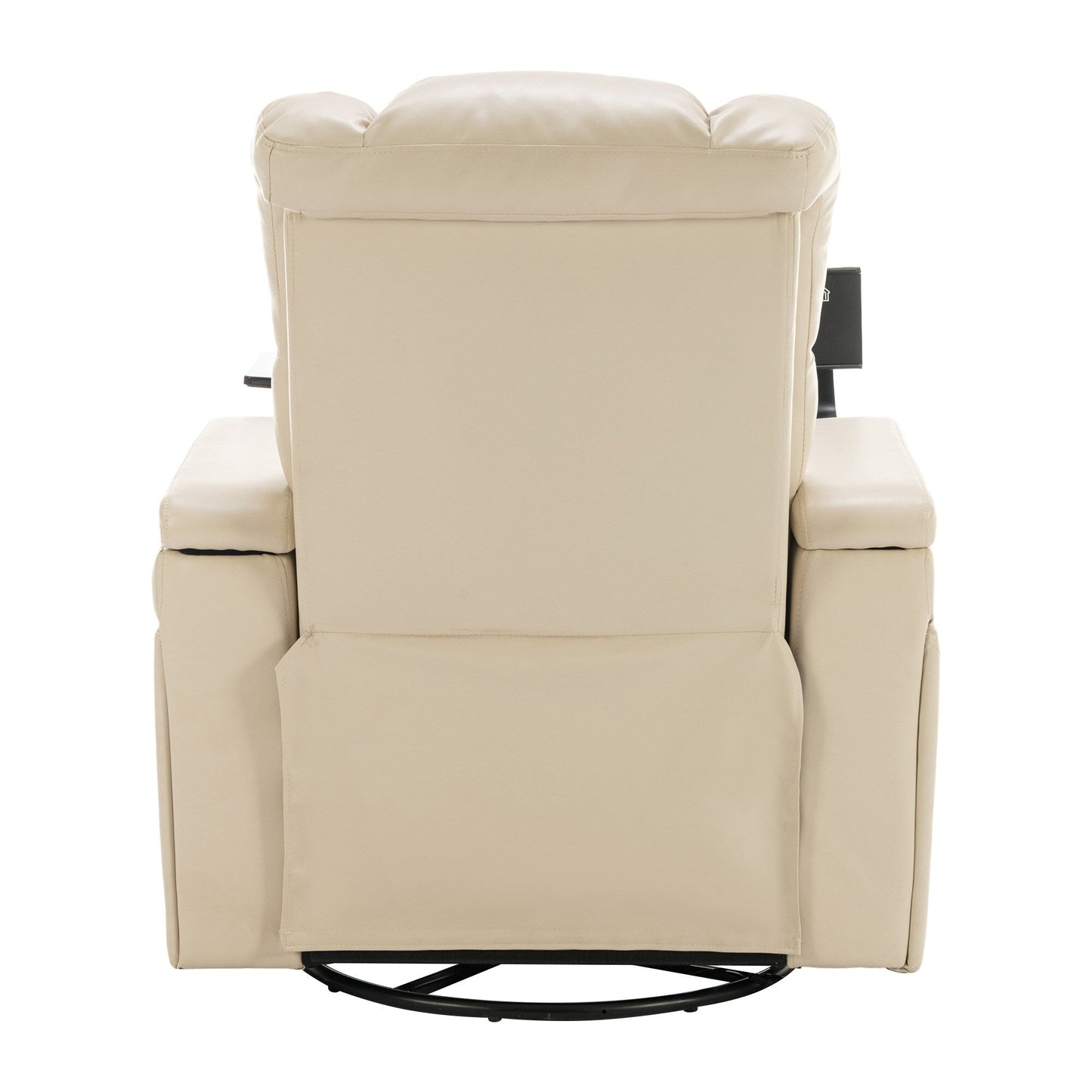 Fauteuil inclinable électrique pivotant à 270° en cuir PU avec support de dossier, tablette, support de téléphone, port USB et rangement dissimulé pour les accoudoirs.