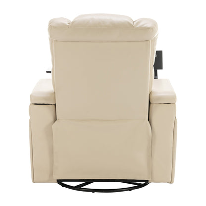 Fauteuil inclinable électrique pivotant à 270° en cuir PU avec support de dossier, tablette, support de téléphone, port USB et rangement dissimulé pour les accoudoirs.
