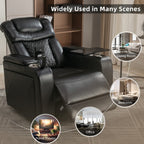Fauteuil inclinable électrique pivotant à 270° en cuir PU avec support de dossier, tablette, support de téléphone, port USB et rangement dissimulé pour les accoudoirs.