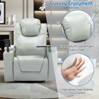 Fauteuil inclinable électrique pivotant à 270° en cuir PU avec son surround intégré, plateau amovible et rangement dissimulé pour les accoudoirs.