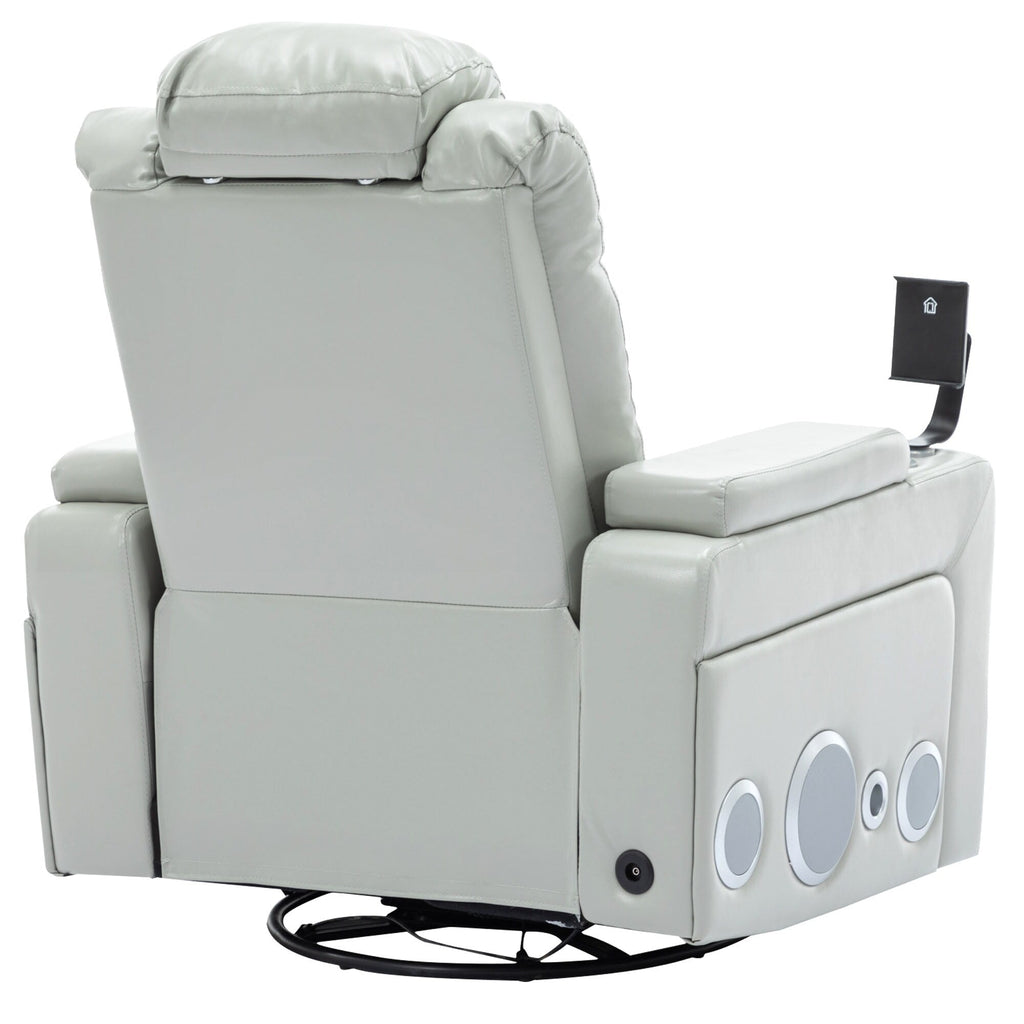 Fauteuil inclinable électrique pivotant à 270° en cuir PU avec son surround intégré, plateau amovible et rangement dissimulé pour les accoudoirs.