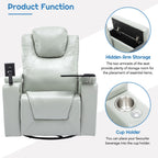 Fauteuil inclinable électrique pivotant à 270° en cuir PU avec son surround intégré, plateau amovible et rangement dissimulé pour les accoudoirs.