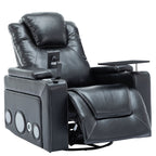 Fauteuil inclinable électrique pivotant à 270° en cuir PU avec son surround intégré, plateau amovible et rangement dissimulé pour les accoudoirs.