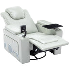Fauteuil inclinable électrique pivotant à 270° en cuir PU avec son surround intégré, plateau amovible et rangement dissimulé pour les accoudoirs.