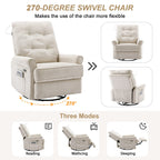 Fauteuil inclinable pivotant à 270° Roomfitters avec port de chargement USB, poche de rangement latérale et lampe tactile, couleur crème