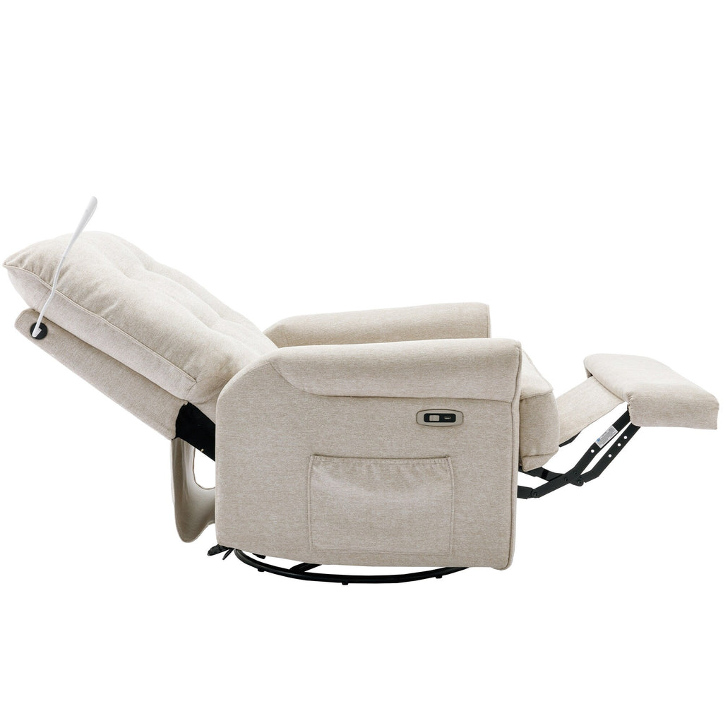 Fauteuil inclinable pivotant à 270° Roomfitters avec port de chargement USB, poche de rangement latérale et lampe tactile, couleur crème
