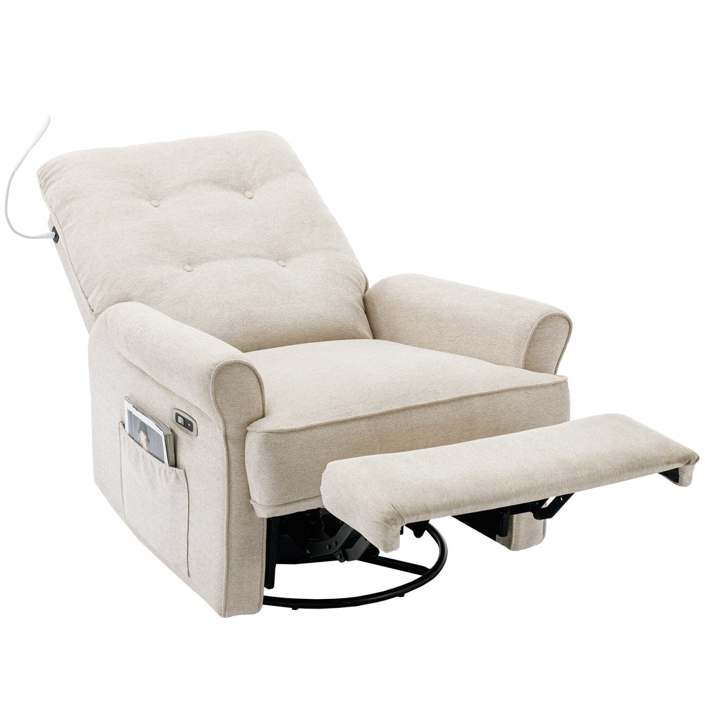 Fauteuil inclinable pivotant à 270° Roomfitters avec port de chargement USB, poche de rangement latérale et lampe tactile, couleur crème