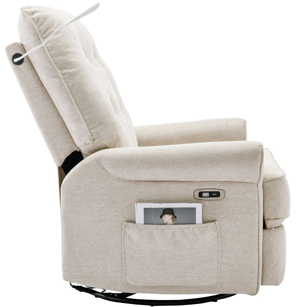Fauteuil inclinable pivotant à 270° Roomfitters avec port de chargement USB, poche de rangement latérale et lampe tactile, couleur crème