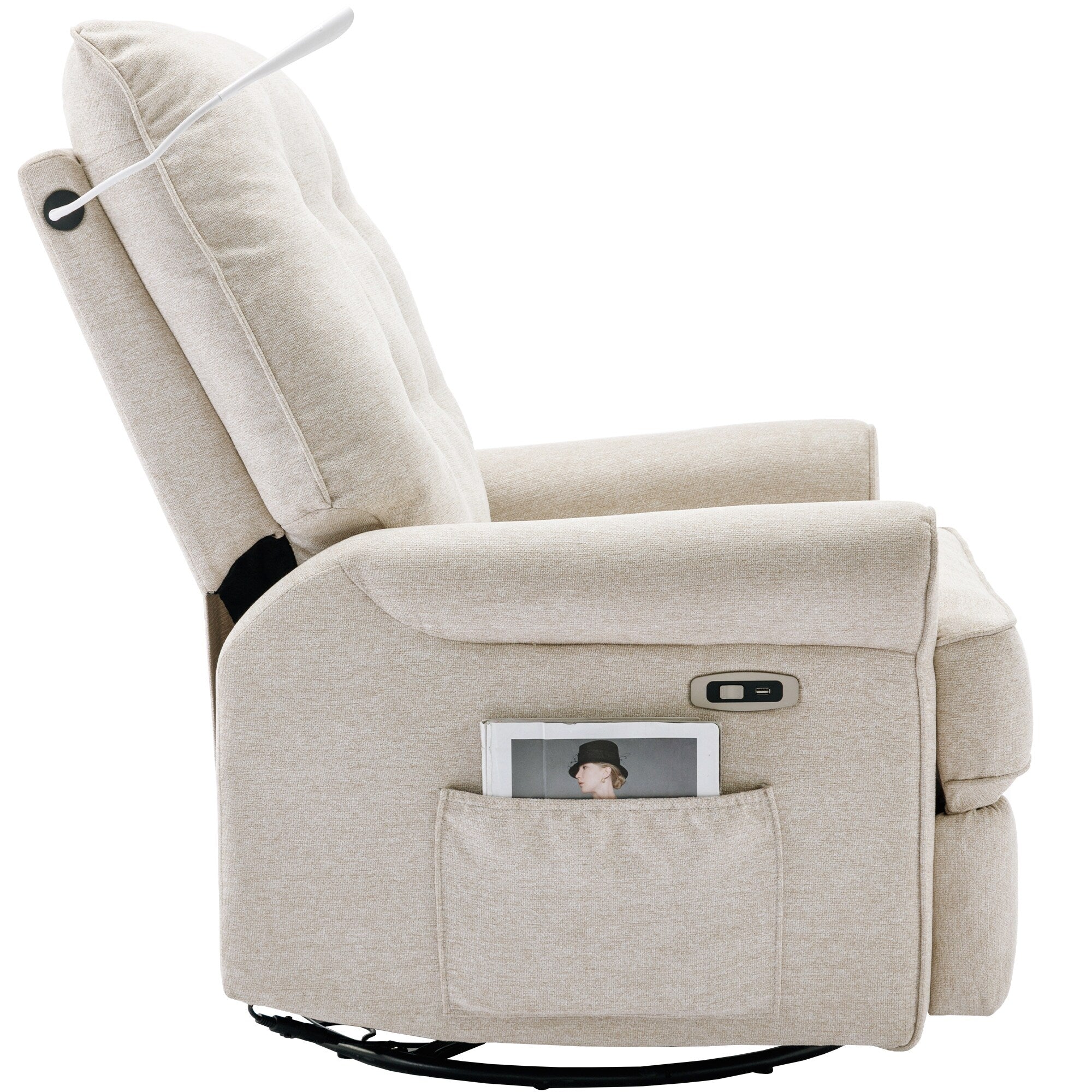Fauteuil inclinable pivotant à 270° Roomfitters avec port de chargement USB, poche de rangement latérale et lampe tactile, couleur crème