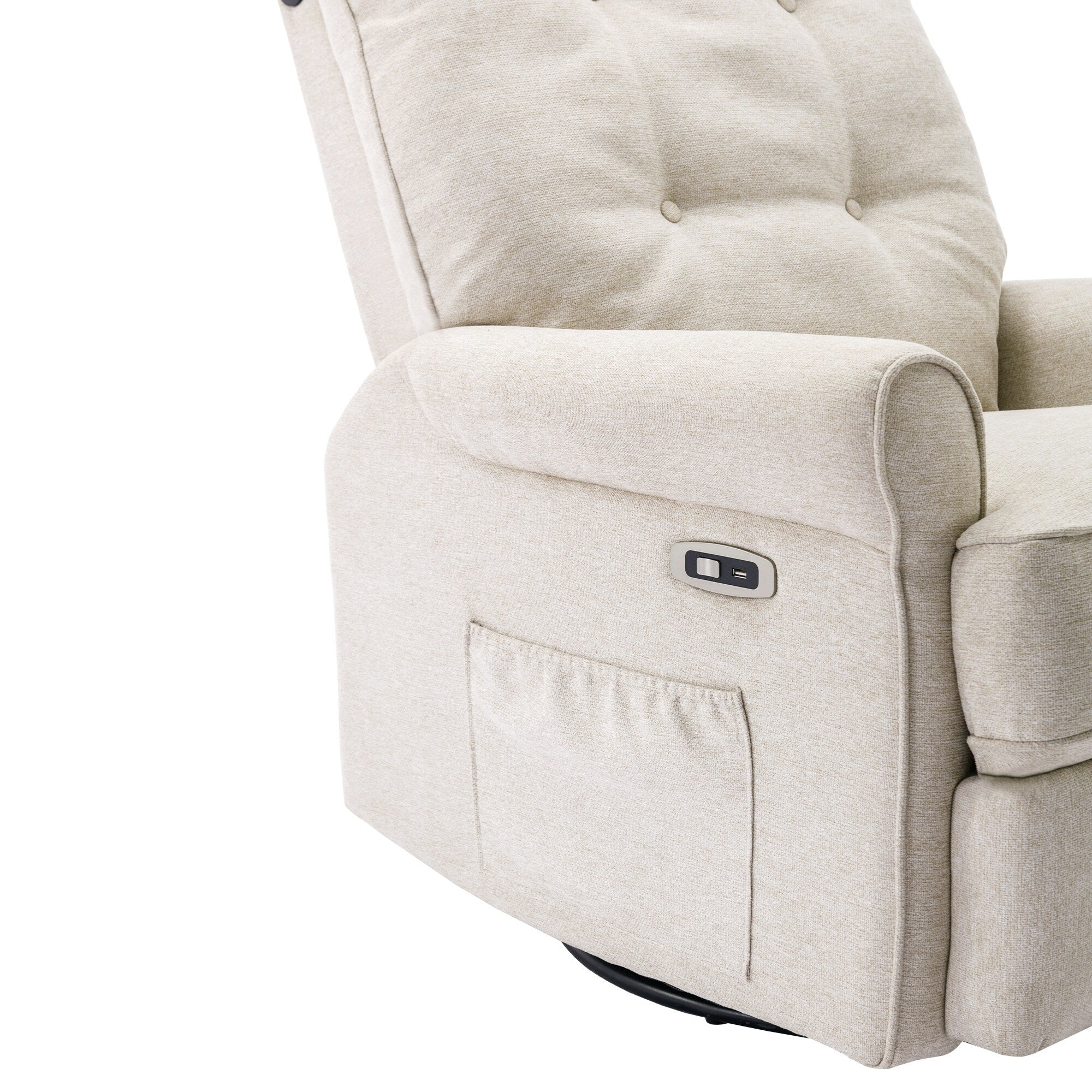 Fauteuil inclinable pivotant à 270° Roomfitters avec port de chargement USB, poche de rangement latérale et lampe tactile, couleur crème
