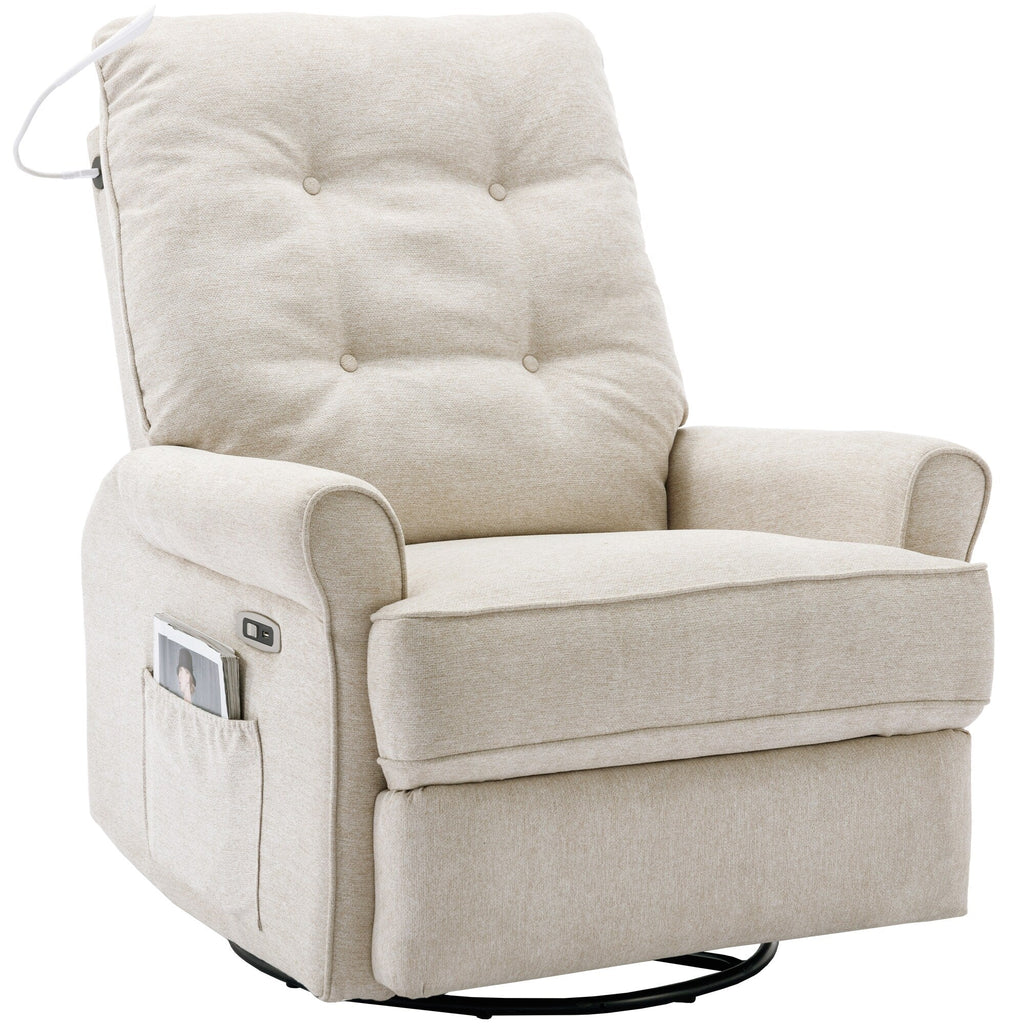 Fauteuil inclinable pivotant à 270° Roomfitters avec port de chargement USB, poche de rangement latérale et lampe tactile, couleur crème