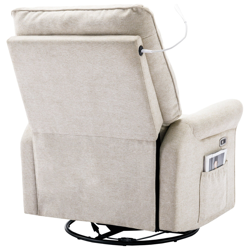 Fauteuil inclinable pivotant à 270° Roomfitters avec port de chargement USB, poche de rangement latérale et lampe tactile, couleur crème