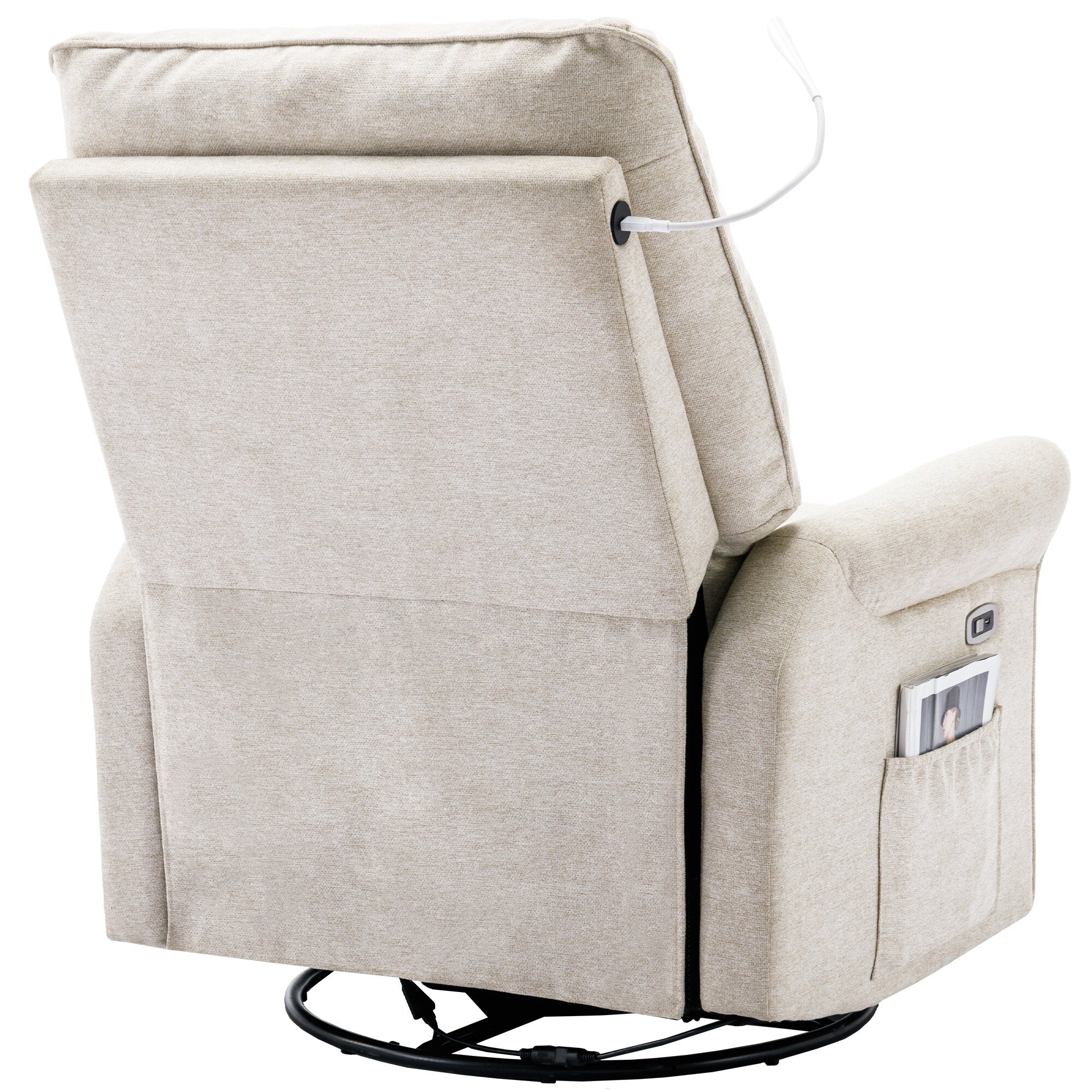 Fauteuil inclinable pivotant à 270° Roomfitters avec port de chargement USB, poche de rangement latérale et lampe tactile, couleur crème