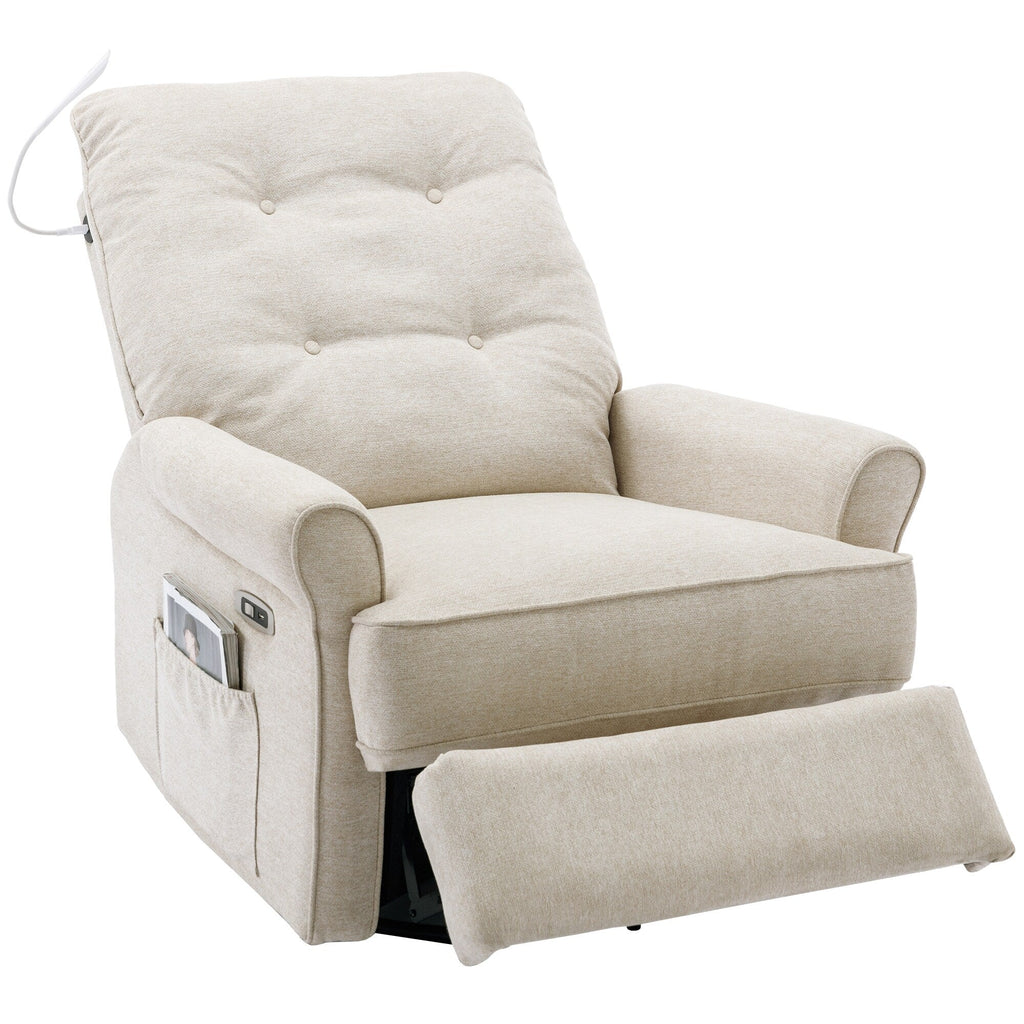 Fauteuil inclinable pivotant à 270° Roomfitters avec port de chargement USB, poche de rangement latérale et lampe tactile, couleur crème