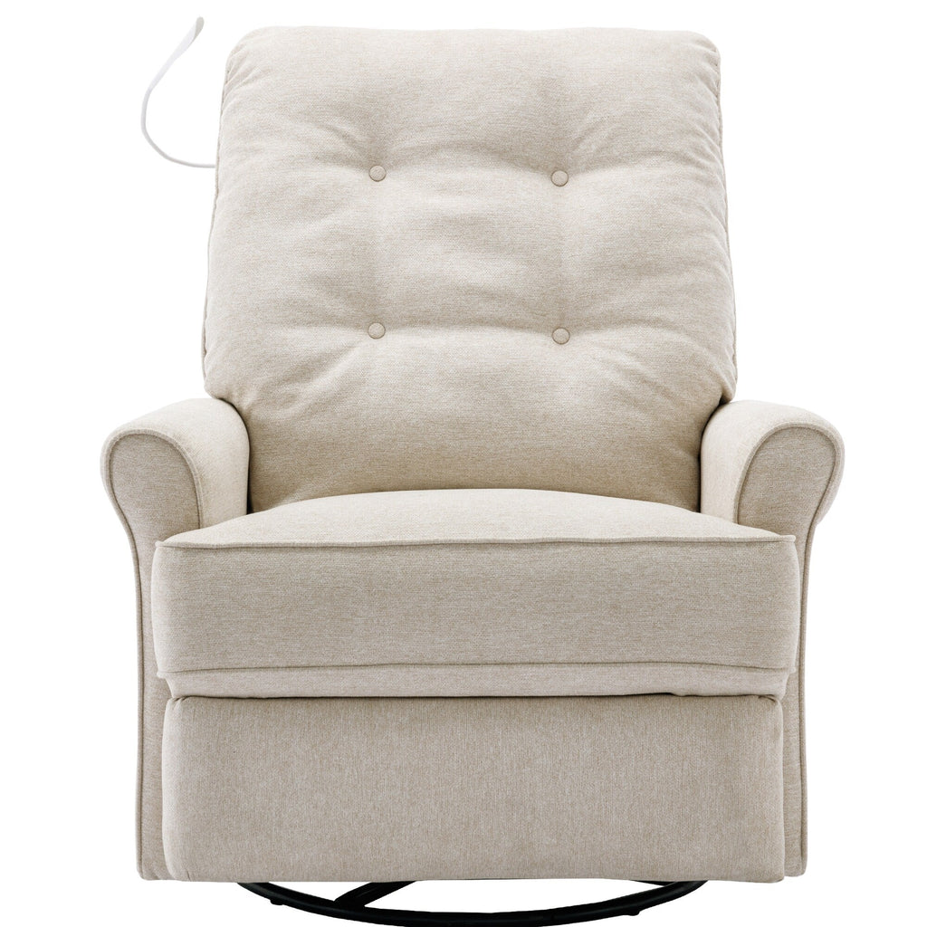 Fauteuil inclinable pivotant à 270° Roomfitters avec port de chargement USB, poche de rangement latérale et lampe tactile, couleur crème