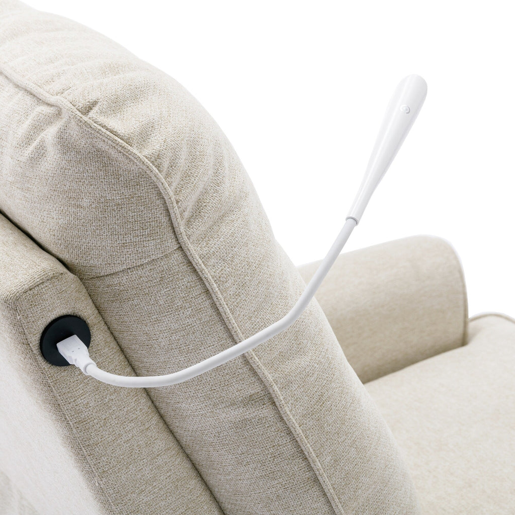 Fauteuil inclinable pivotant à 270° Roomfitters avec port de chargement USB, poche de rangement latérale et lampe tactile, couleur crème