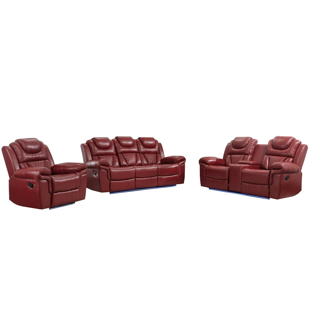 Ensemble de canapés inclinables 3 pièces Roomfitters avec fauteuils inclinables manuels, rangement dans la console centrale et éclairage d'ambiance doux