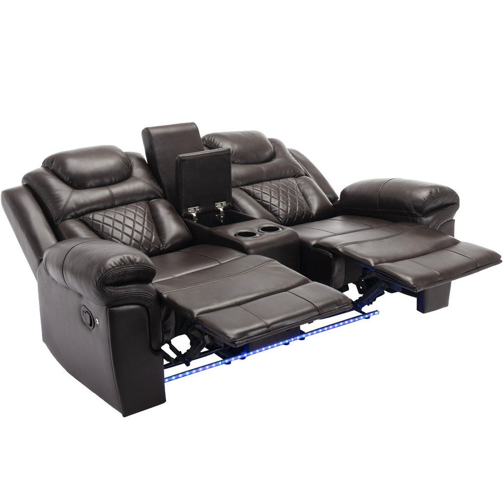 Ensemble de canapés inclinables 3 pièces Roomfitters avec fauteuils inclinables manuels, rangement dans la console centrale et éclairage d'ambiance doux