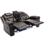 Ensemble de canapés inclinables 3 pièces Roomfitters avec fauteuils inclinables manuels, rangement dans la console centrale et éclairage d'ambiance doux