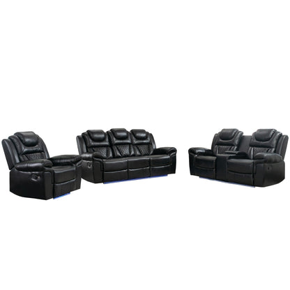 Ensemble de canapés inclinables 3 pièces Roomfitters avec fauteuils inclinables manuels, rangement dans la console centrale et éclairage d'ambiance doux