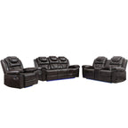 Ensemble de canapés inclinables 3 pièces Roomfitters avec fauteuils inclinables manuels, rangement dans la console centrale et éclairage d'ambiance doux
