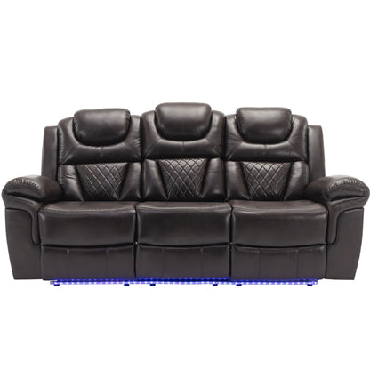Ensemble de canapés inclinables 3 pièces Roomfitters avec fauteuils inclinables manuels, rangement dans la console centrale et éclairage d'ambiance doux